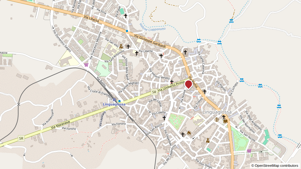 Mappa di Linguaglossa con il punto vendita segnato su Via Roma, vicino all'incrocio con Via Umberto Primo. Dati © OpenStreetMap contributors