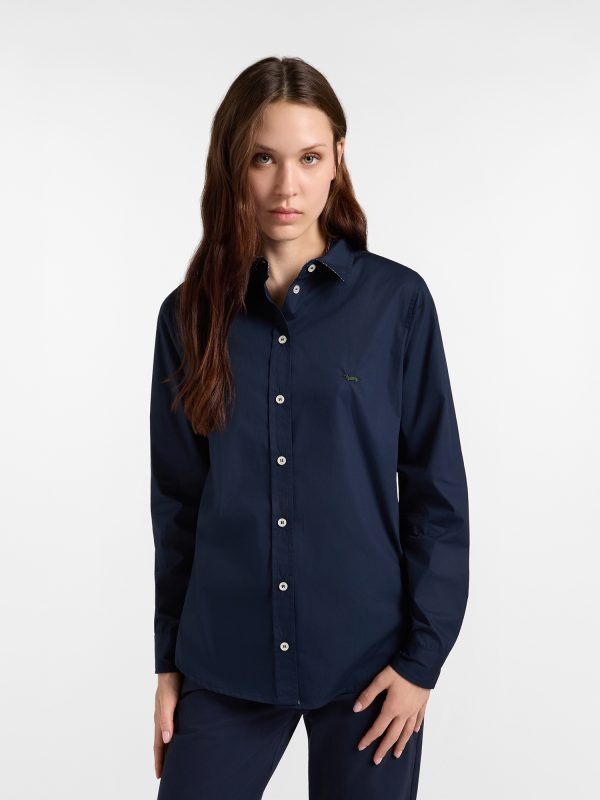 Camicia donna morbida con contrasti — Blu navy
