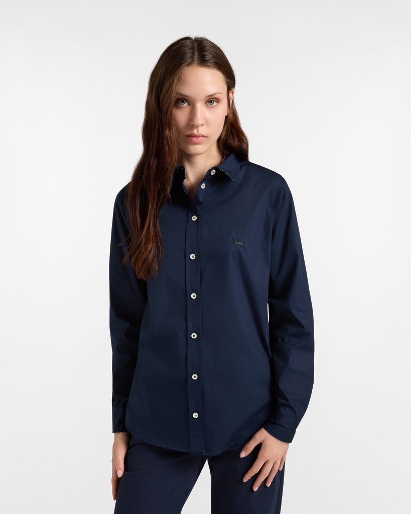Camicia donna morbida con contrasti — Blu navy