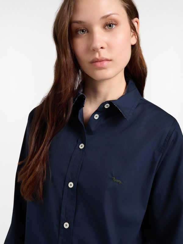 Camicia donna morbida con contrasti — Blu navy