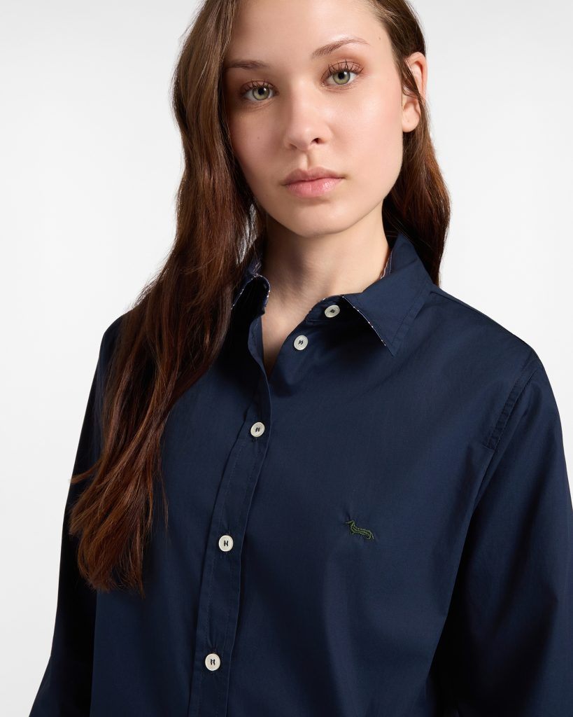 Camicia donna morbida con contrasti — Blu navy