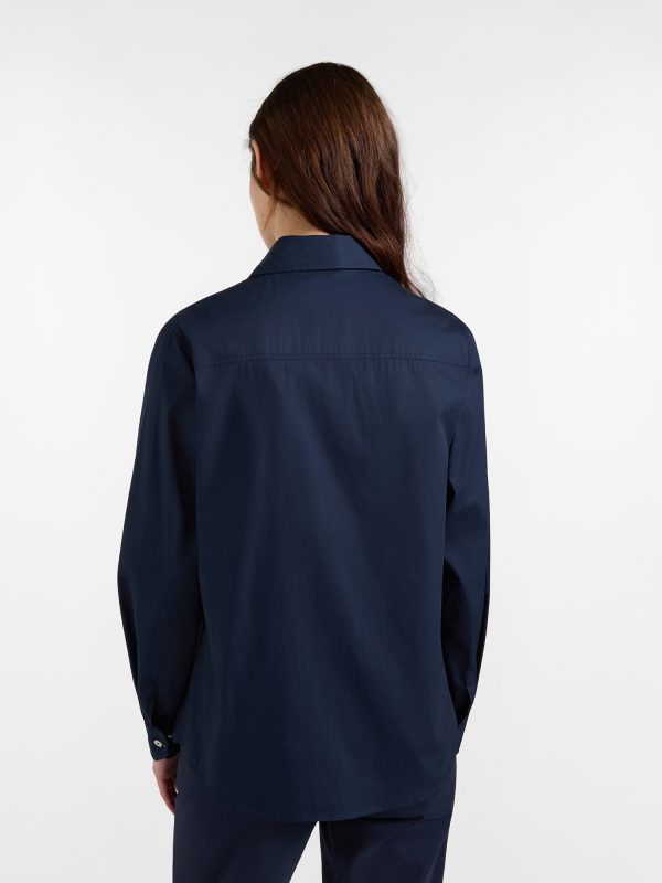 Camicia donna morbida con contrasti — Blu navy