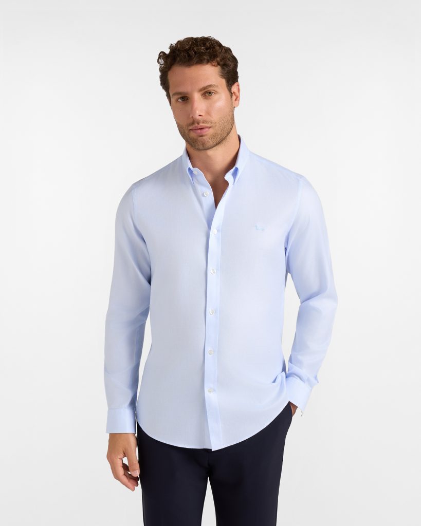 Camicia armaturata wrinkle free narrow — Sky