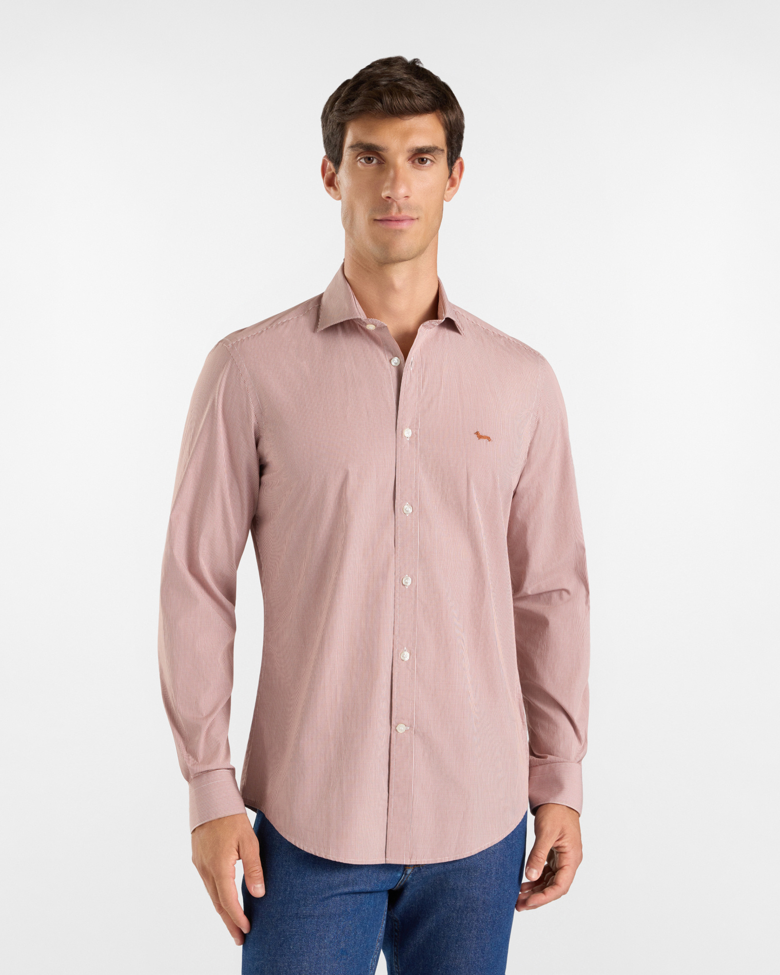 Camicia micro vichy narrow — Rosso mattone
