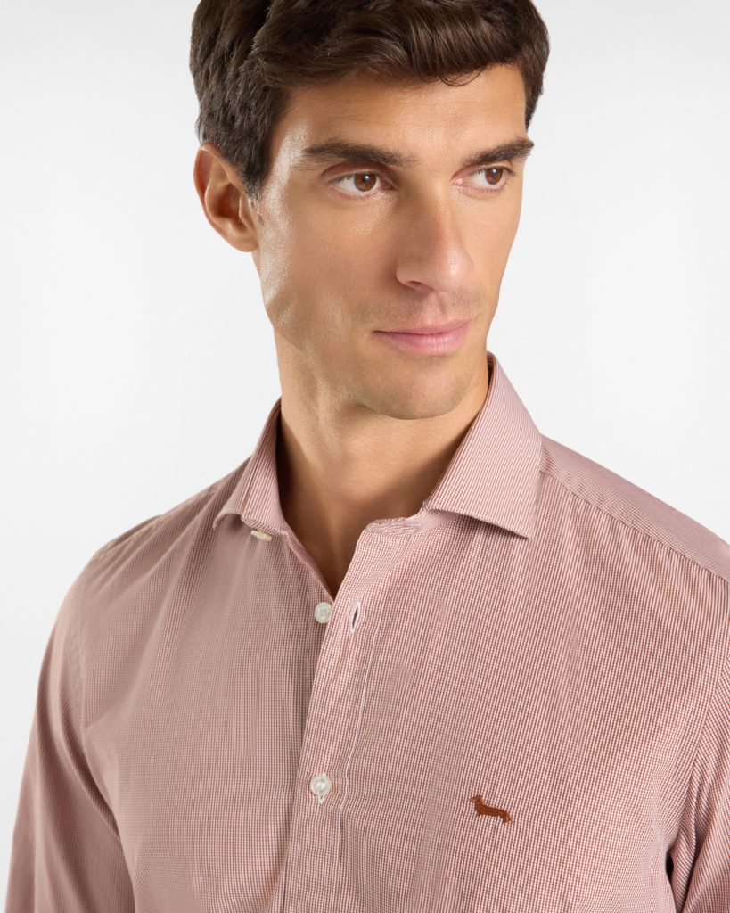 Camicia micro vichy narrow — Rosso mattone