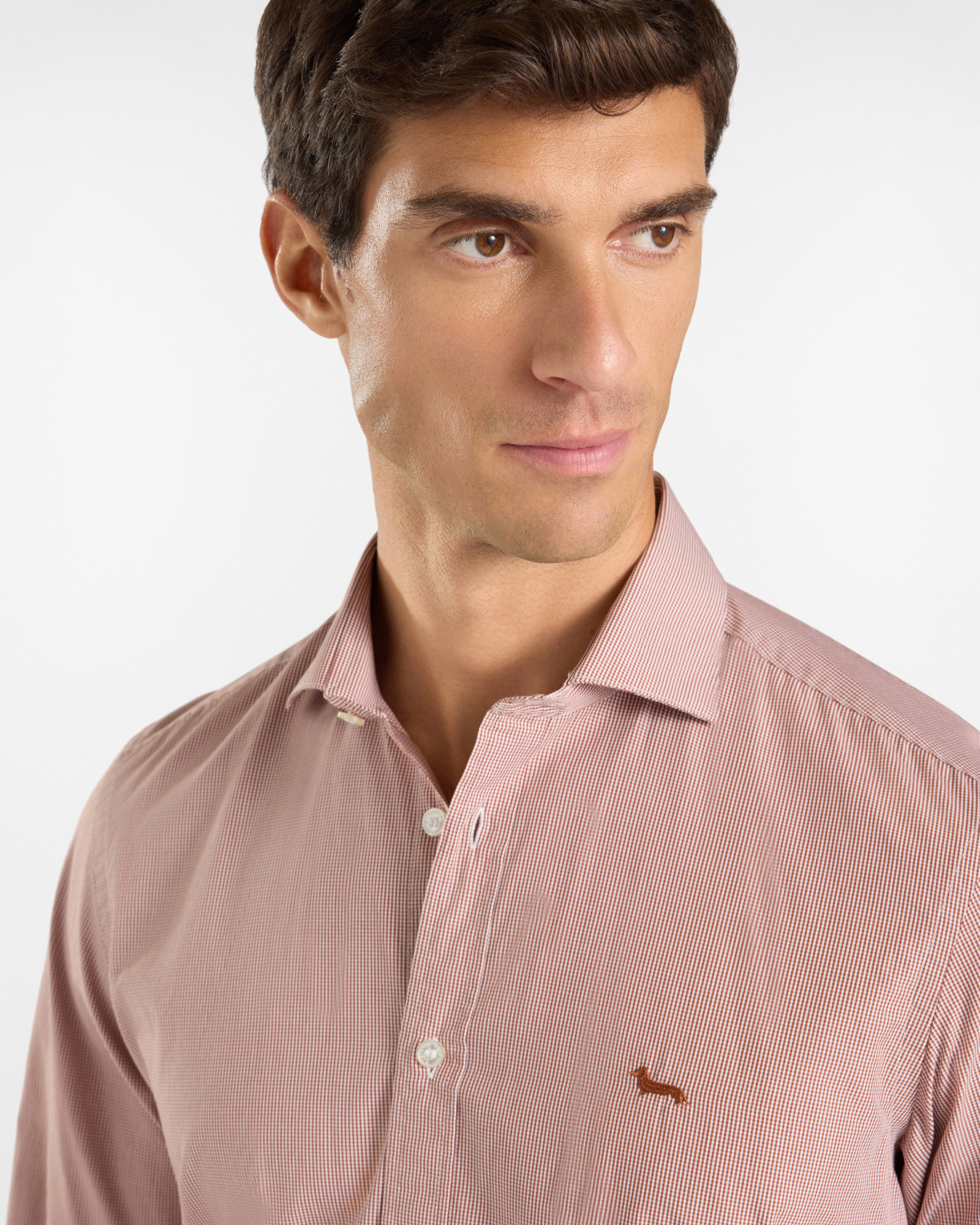 Camicia micro vichy narrow — Rosso mattone