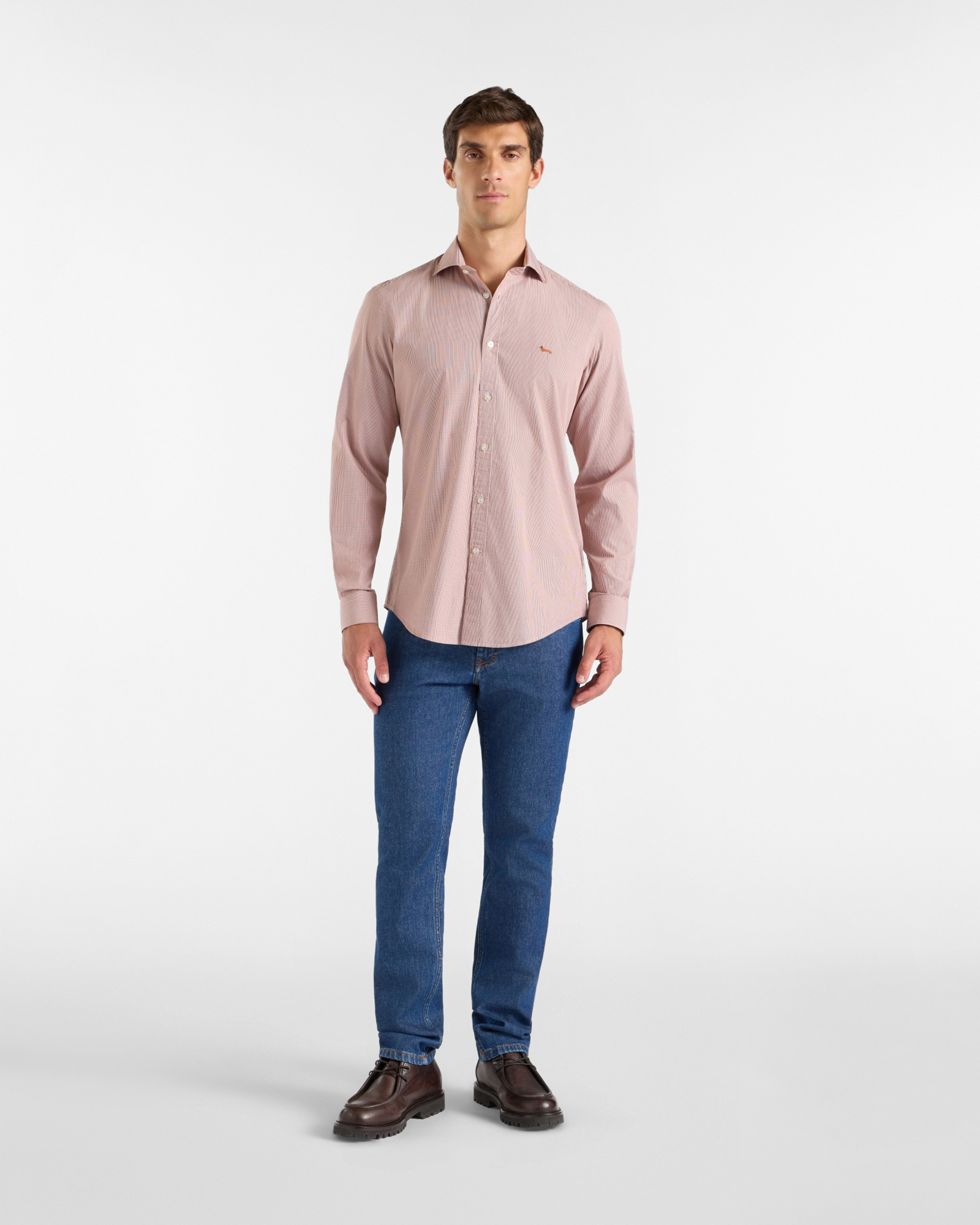 Camicia micro vichy narrow — Rosso mattone