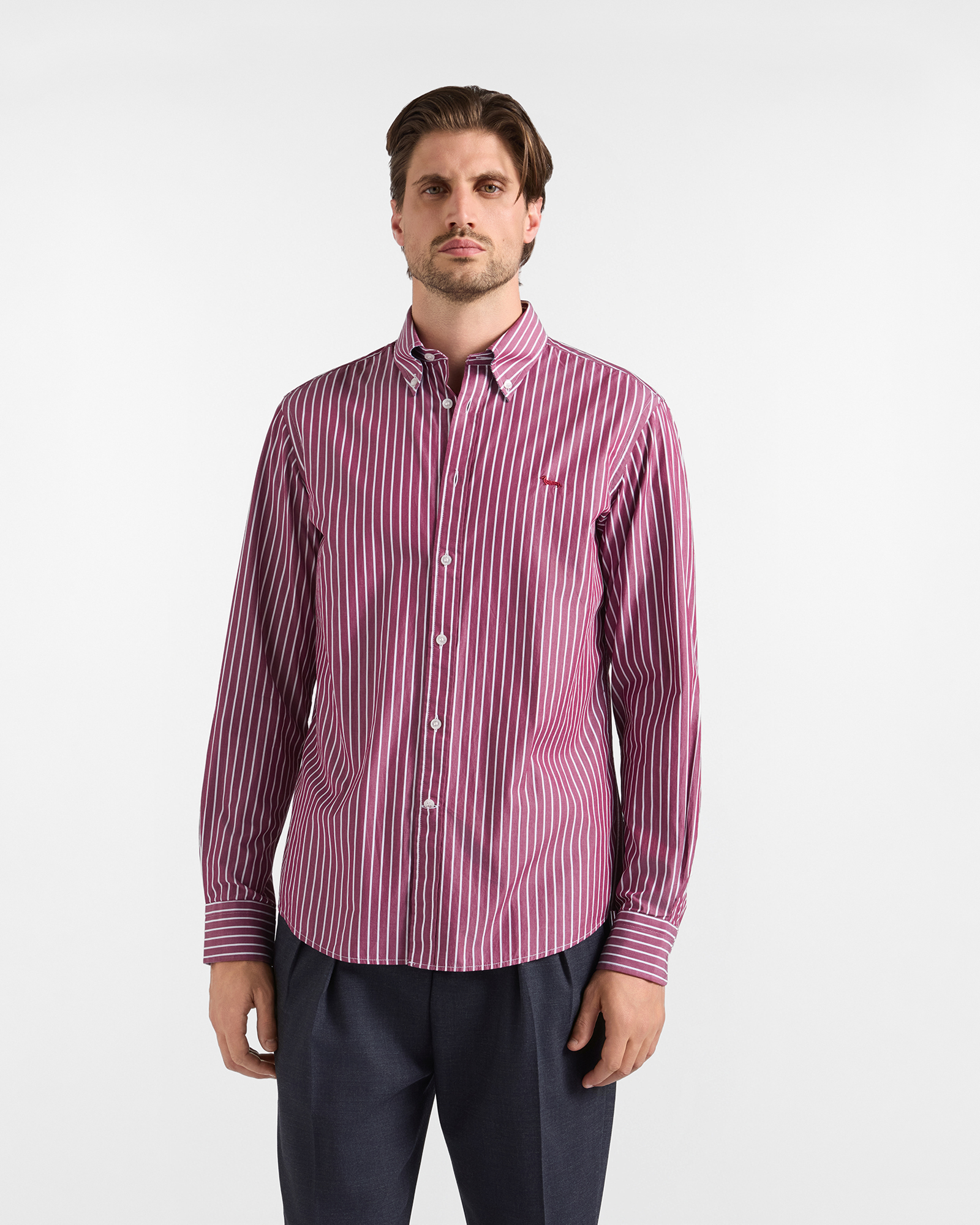 Camicia a righe larghe tinto filo — Granata