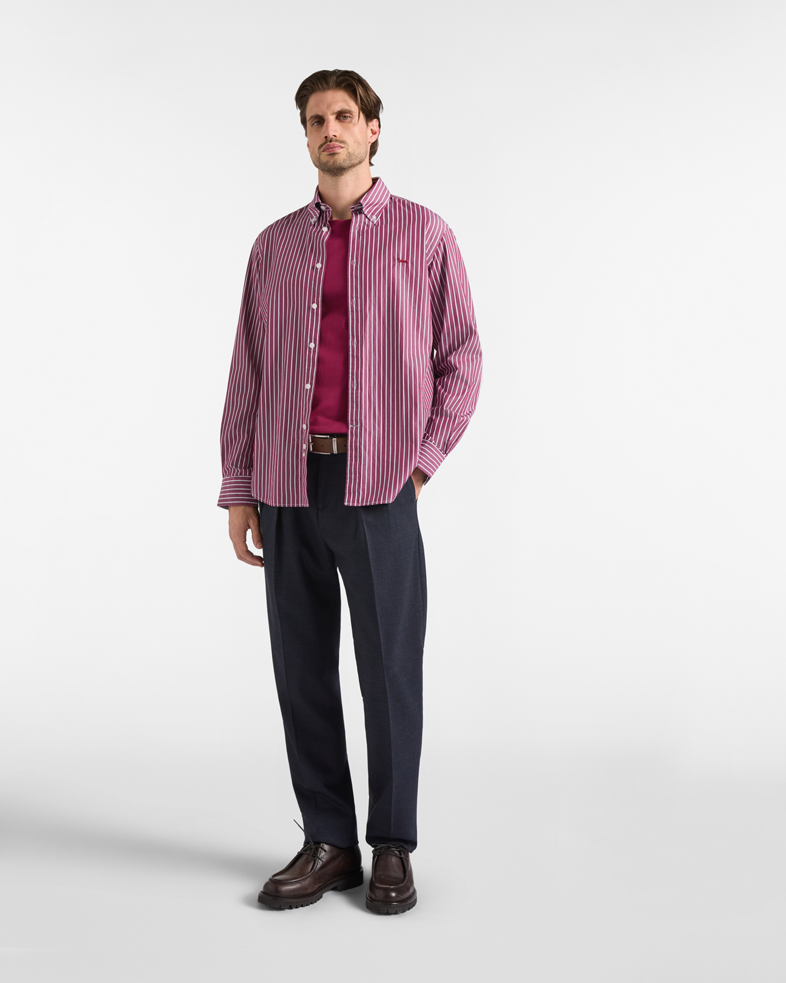 Camicia a righe larghe tinto filo — Granata