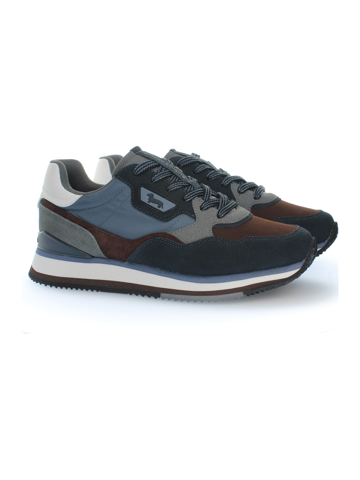 Sneaker Color Runner in camoscio e tessuto — Blu e marrone