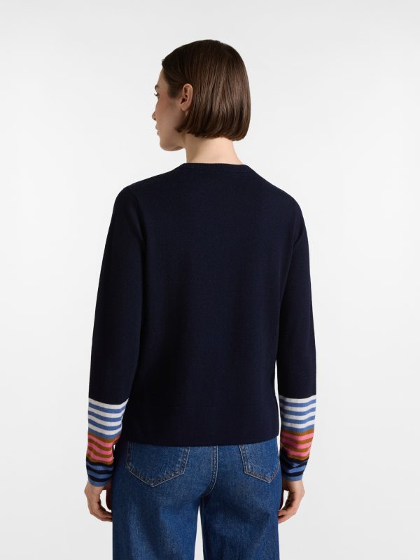 Maglia paricollo donna con contrasto a righe — Blu navy