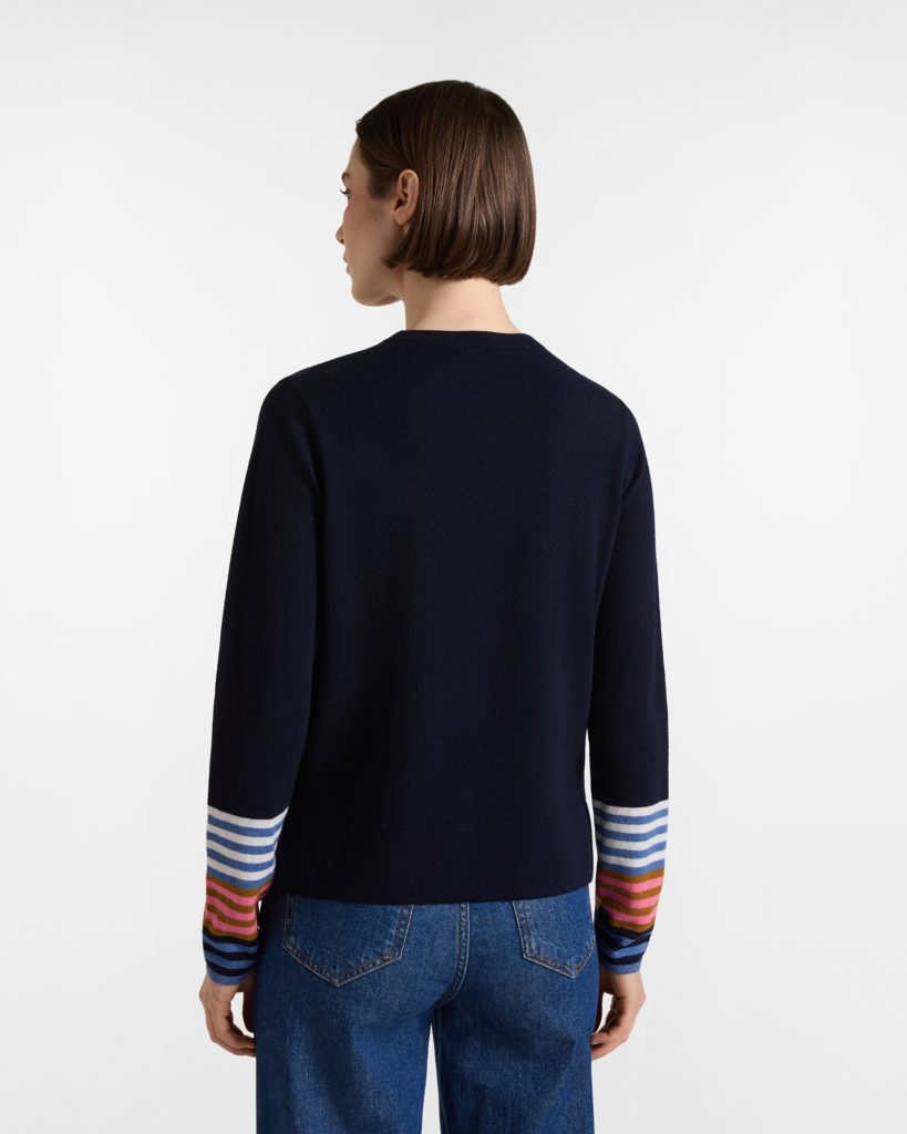 Maglia paricollo donna con contrasto a righe — Blu navy