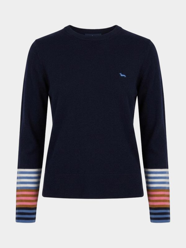 Maglia paricollo donna con contrasto a righe — Blu navy