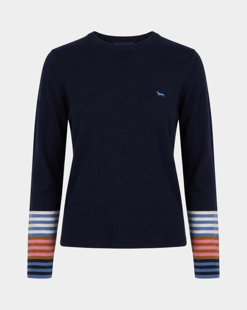 Maglia paricollo donna con contrasto a righe — Blu navy