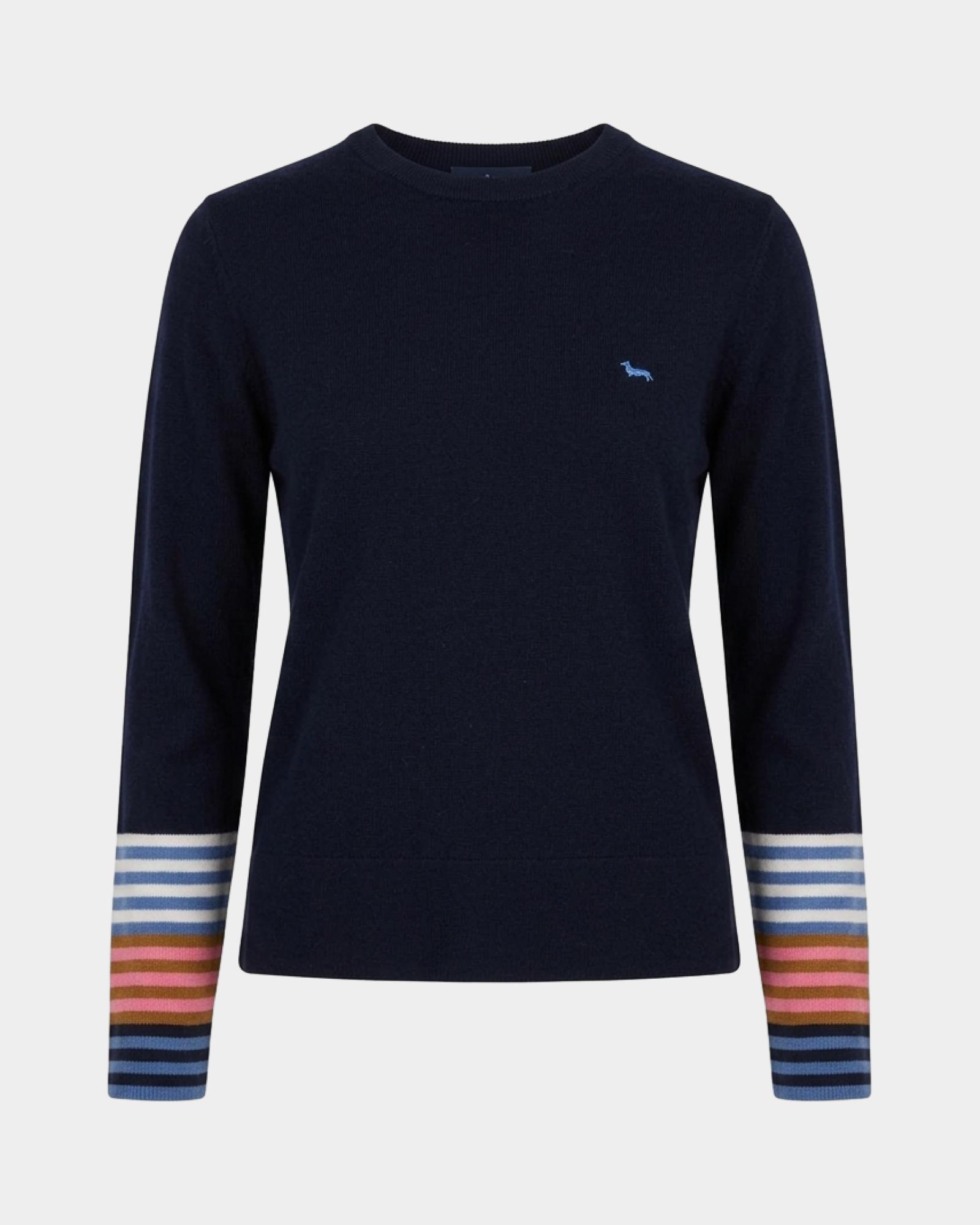 Maglia paricollo donna con contrasto a righe — Blu navy