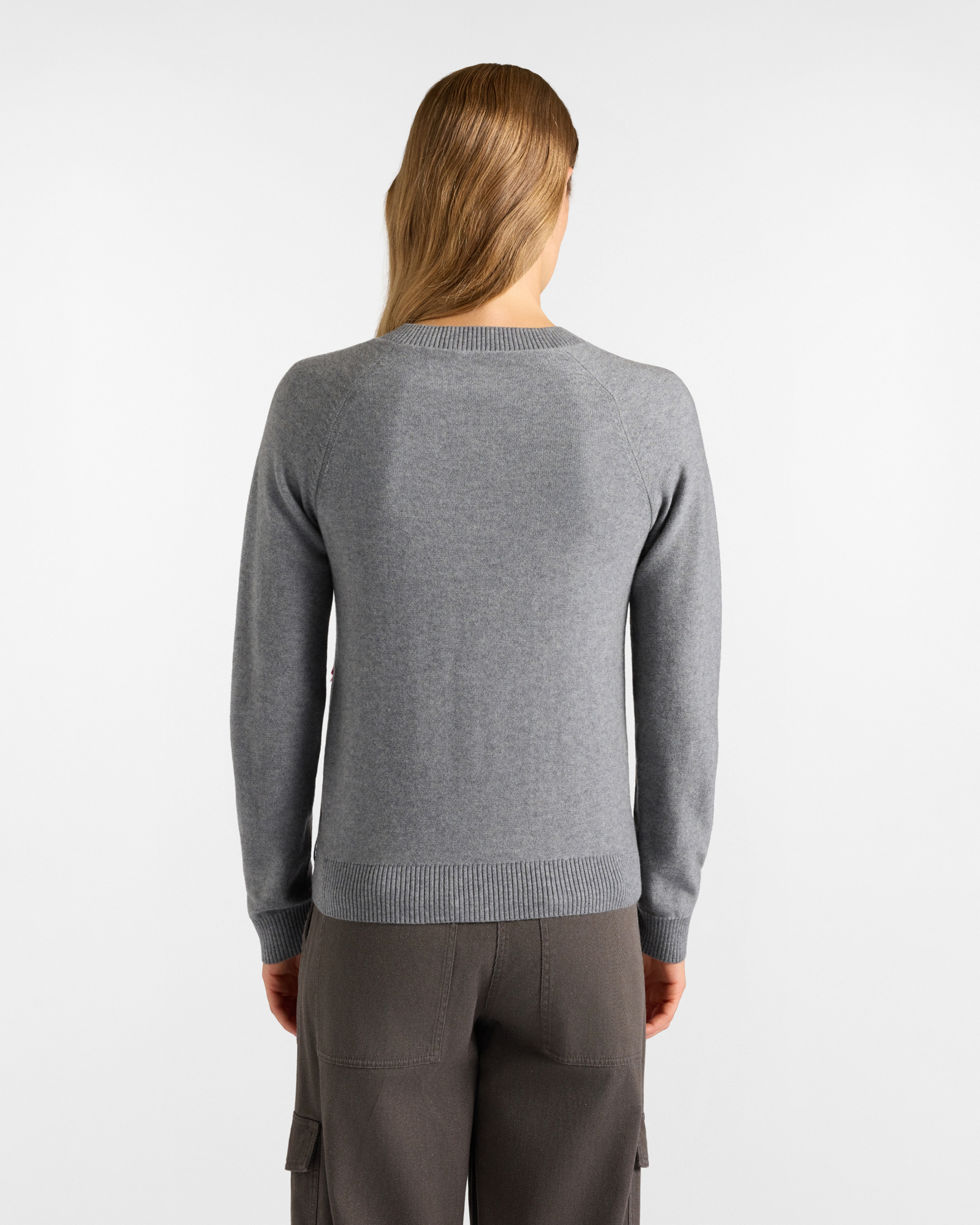 Maglia scollo a V donna con motivo argyle — Elefante