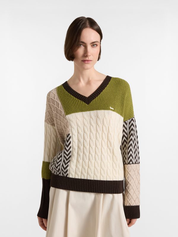 Maglia scollo a V donna color block — Nilo
