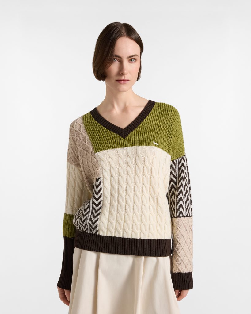 Maglia scollo a V donna color block — Nilo