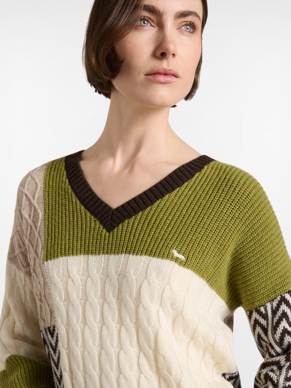 Maglia scollo a V donna color block — Nilo