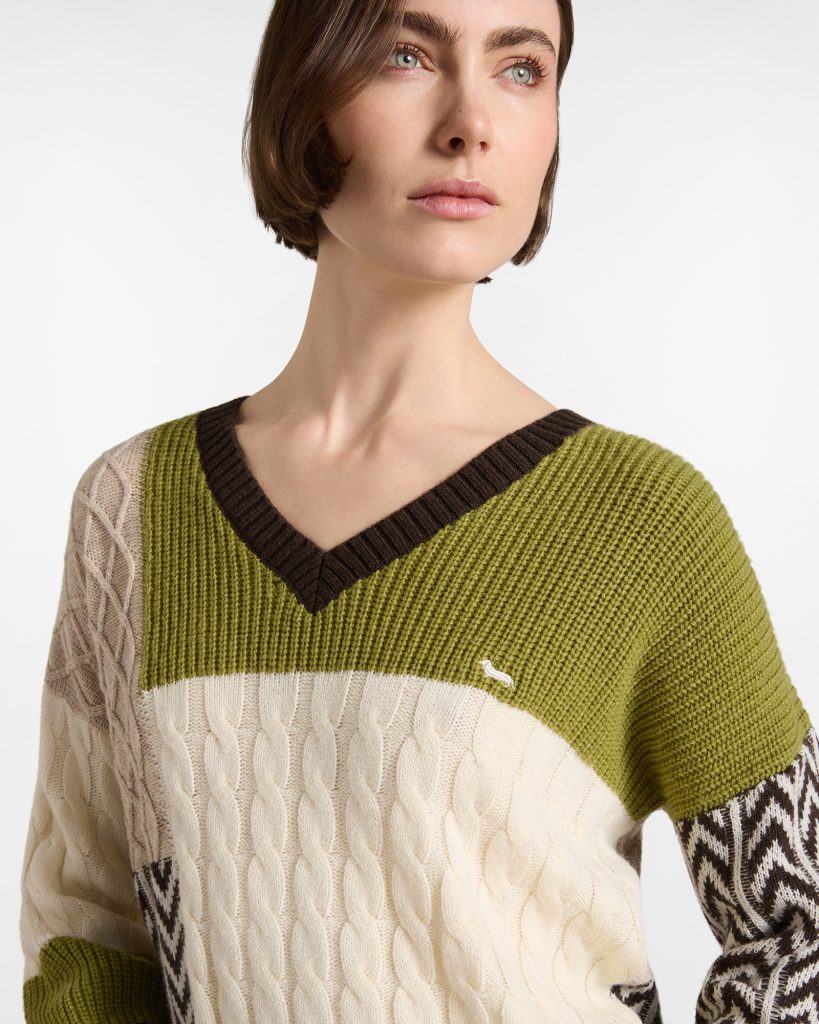 Maglia scollo a V donna color block — Nilo