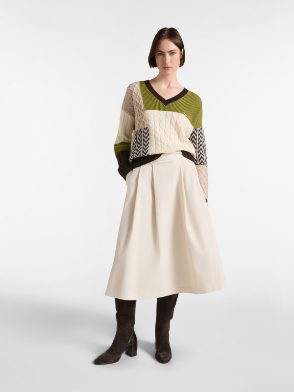 Maglia scollo a V donna color block — Nilo