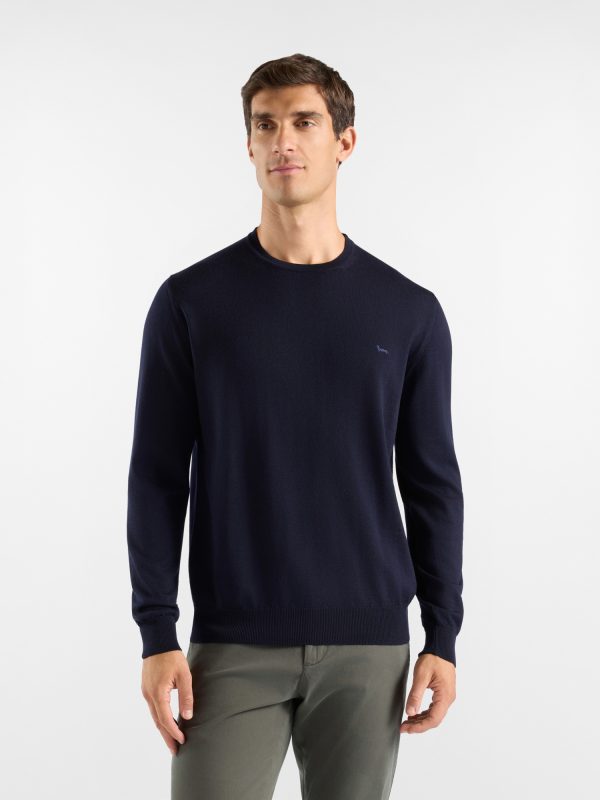 Maglia girocollo basic in lana merino — Blu navy