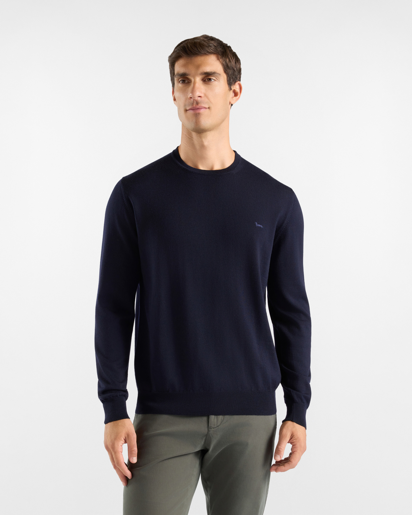 Maglia girocollo basic in lana merino — Blu navy