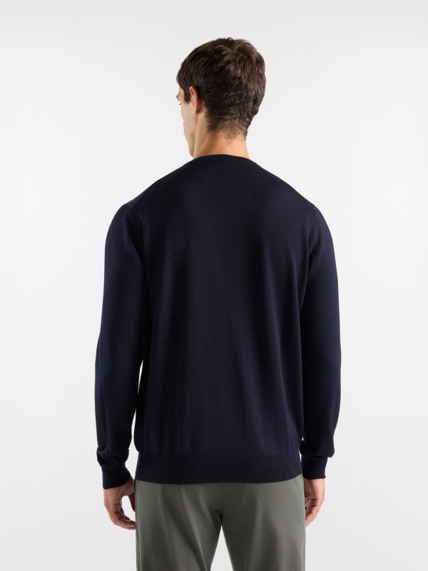 Maglia girocollo basic in lana merino — Blu navy