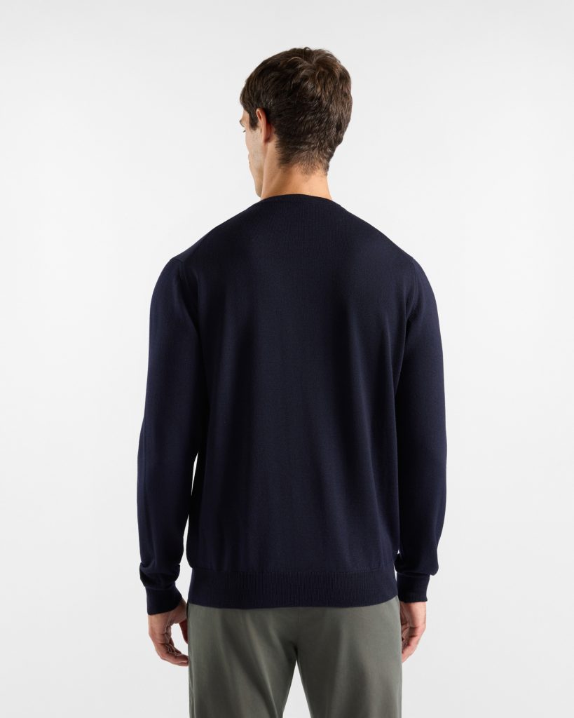 Maglia girocollo basic in lana merino — Blu navy