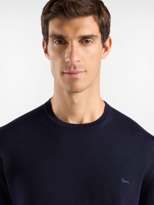 Maglia girocollo basic in lana merino — Blu navy