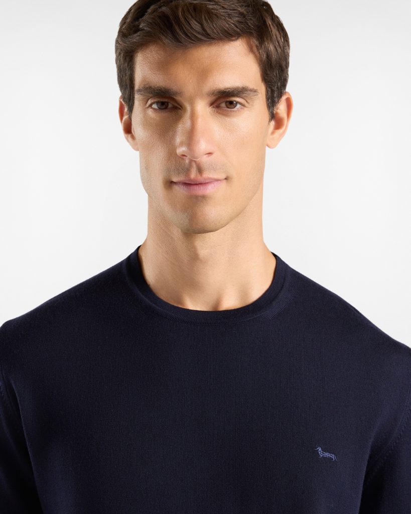 Maglia girocollo basic in lana merino — Blu navy