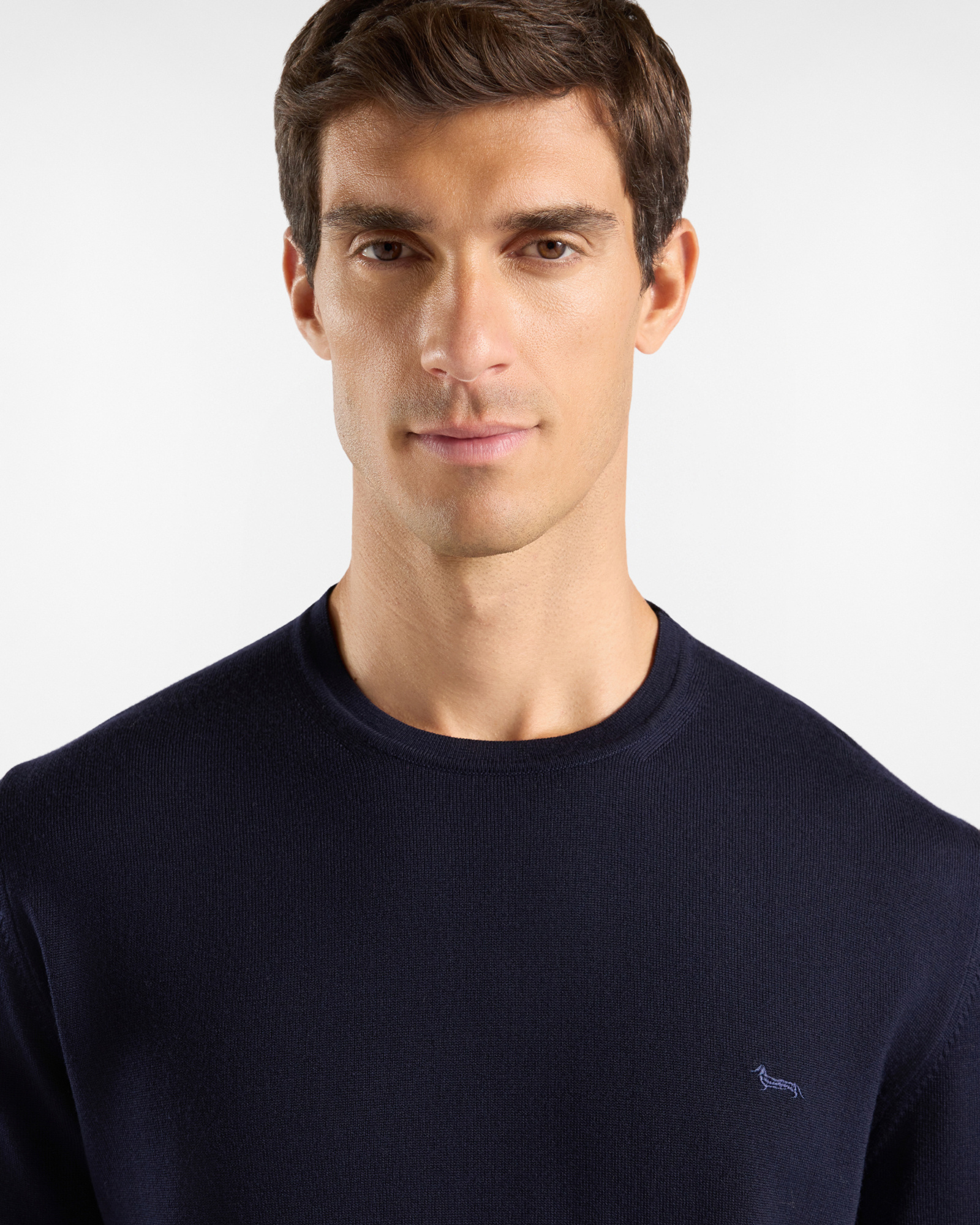 Maglia girocollo basic in lana merino — Blu navy