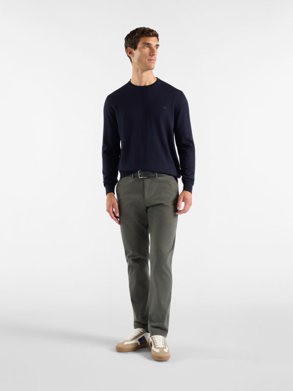 Maglia girocollo basic in lana merino — Blu navy