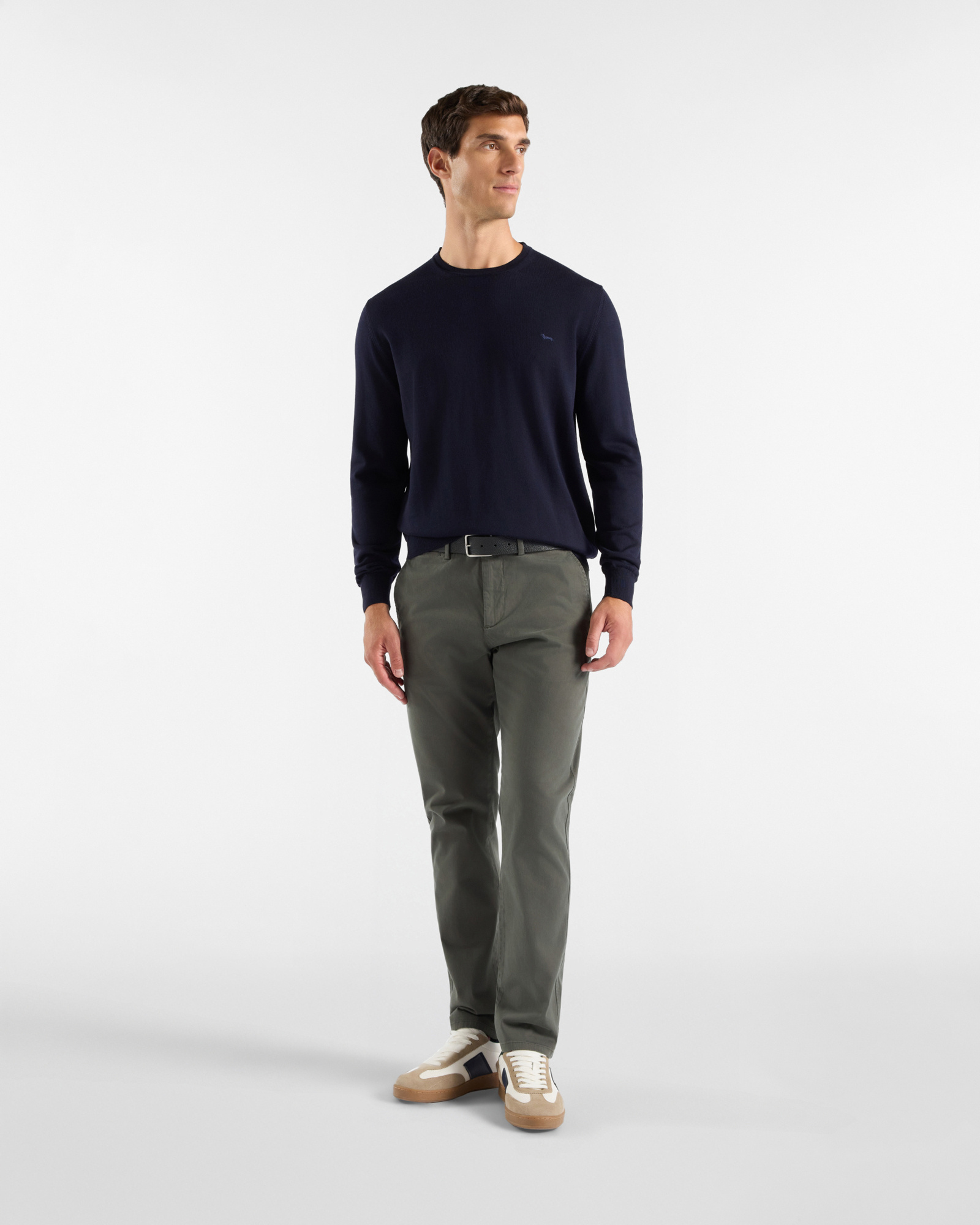 Maglia girocollo basic in lana merino — Blu navy