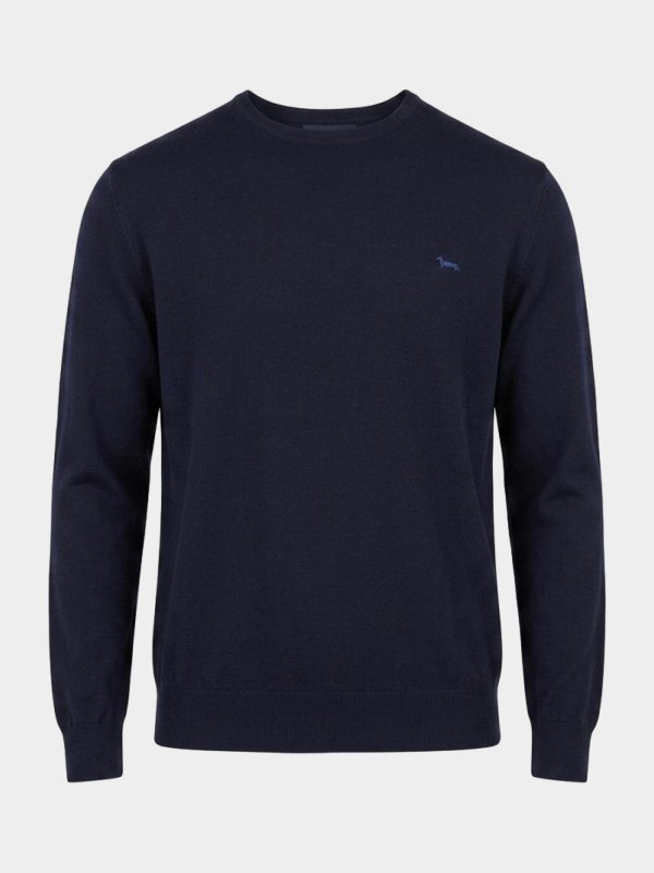 Maglia girocollo basic in lana merino — Blu navy