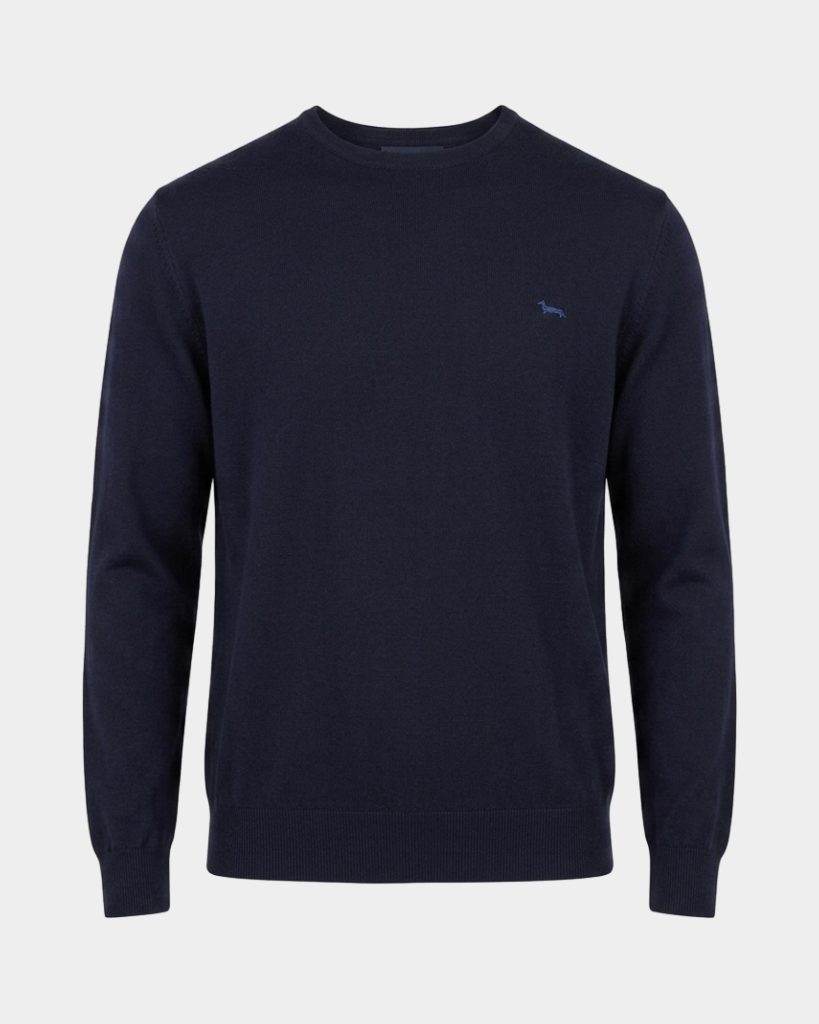 Maglia girocollo basic in lana merino — Blu navy