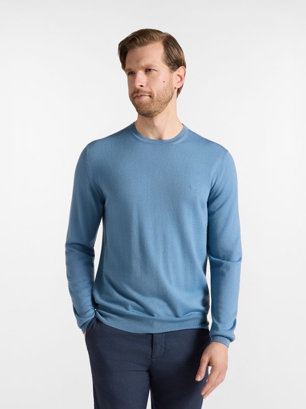 Maglia girocollo basic in lana merino — Azzurro ombretto