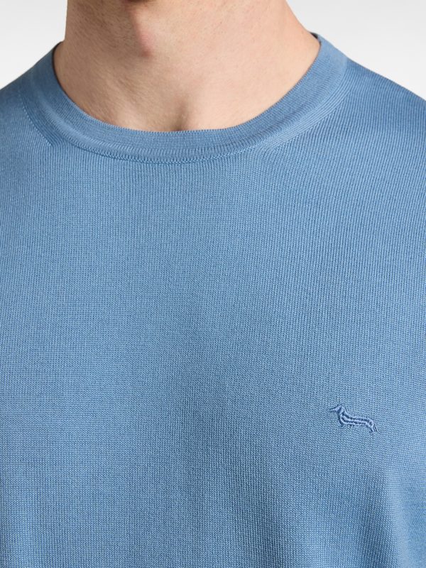 Maglia girocollo basic in lana merino — Azzurro ombretto