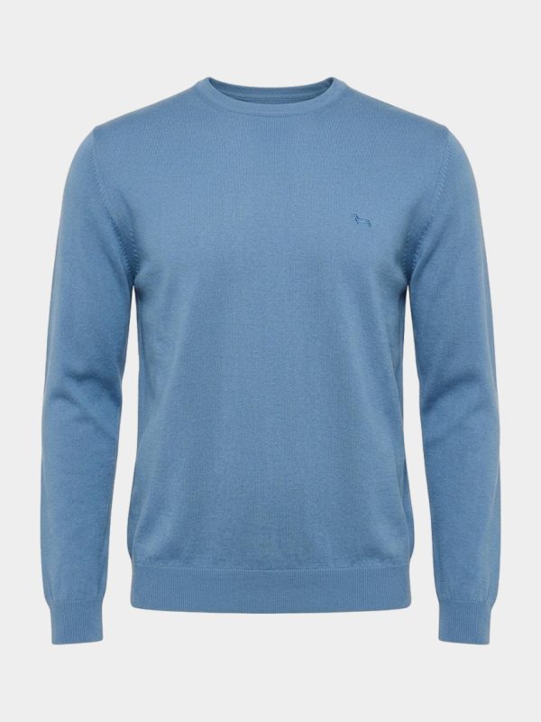 Maglia girocollo basic in lana merino — Azzurro ombretto