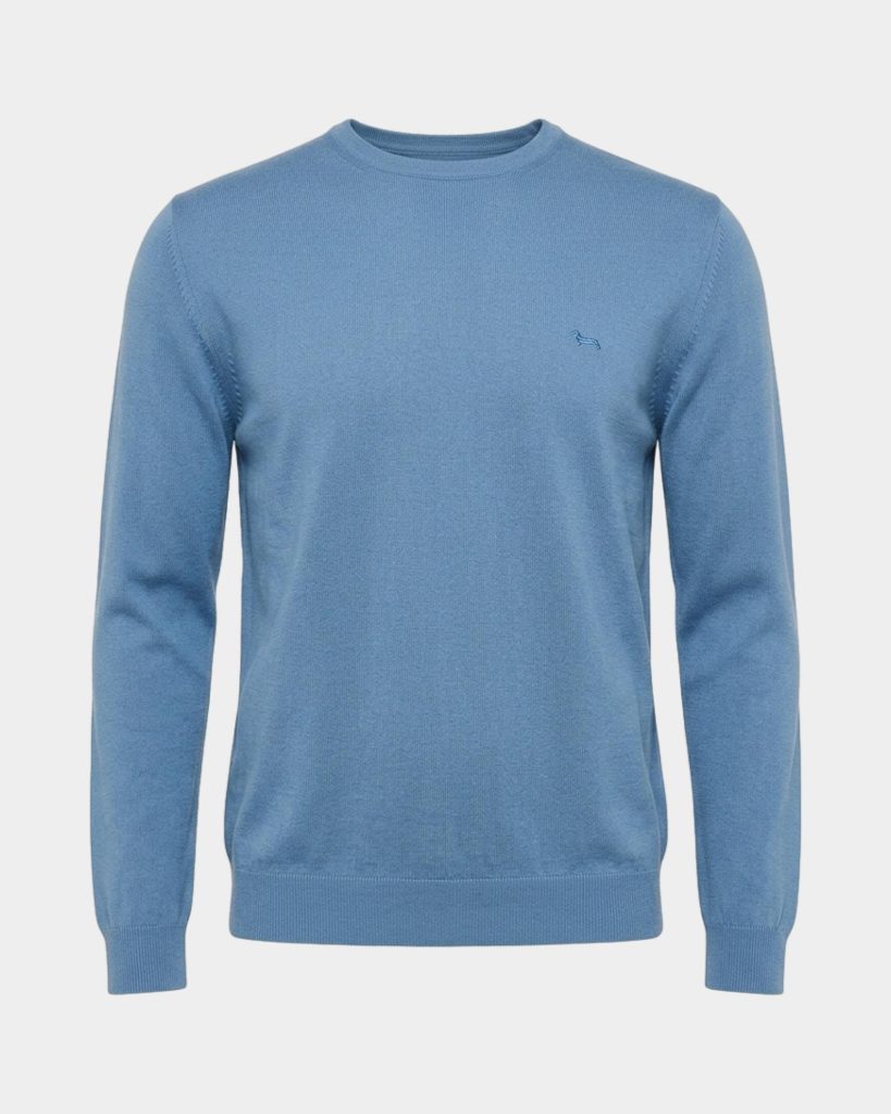 Maglia girocollo basic in lana merino — Azzurro ombretto