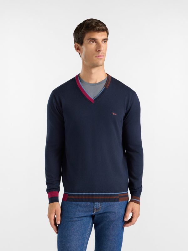 Maglia scollo a V color block