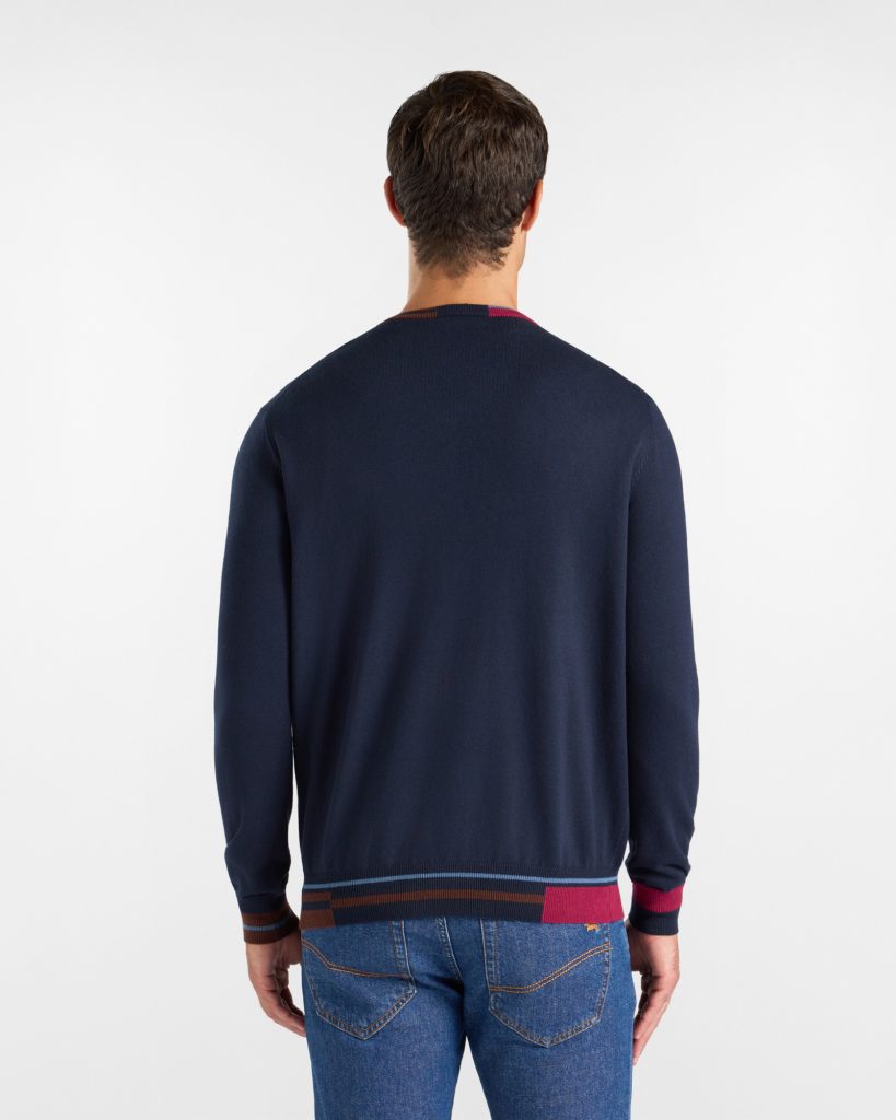 Maglia scollo a V color block — Blu navy