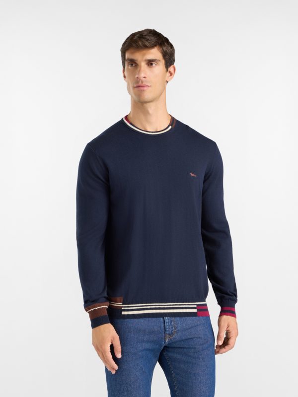 Maglia girocollo color block bicolore — Blu navy