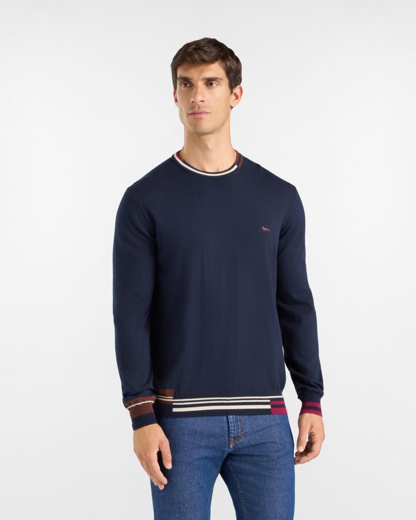 Maglia girocollo color block bicolore — Blu navy