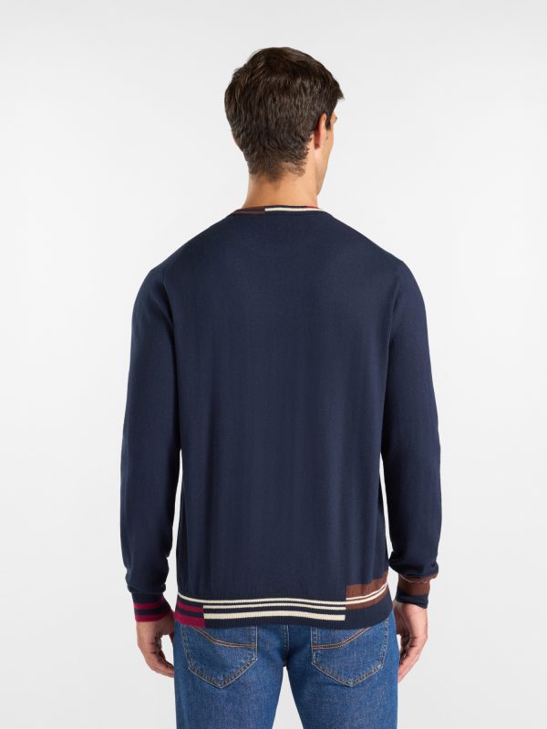 Maglia girocollo color block bicolore — Blu navy