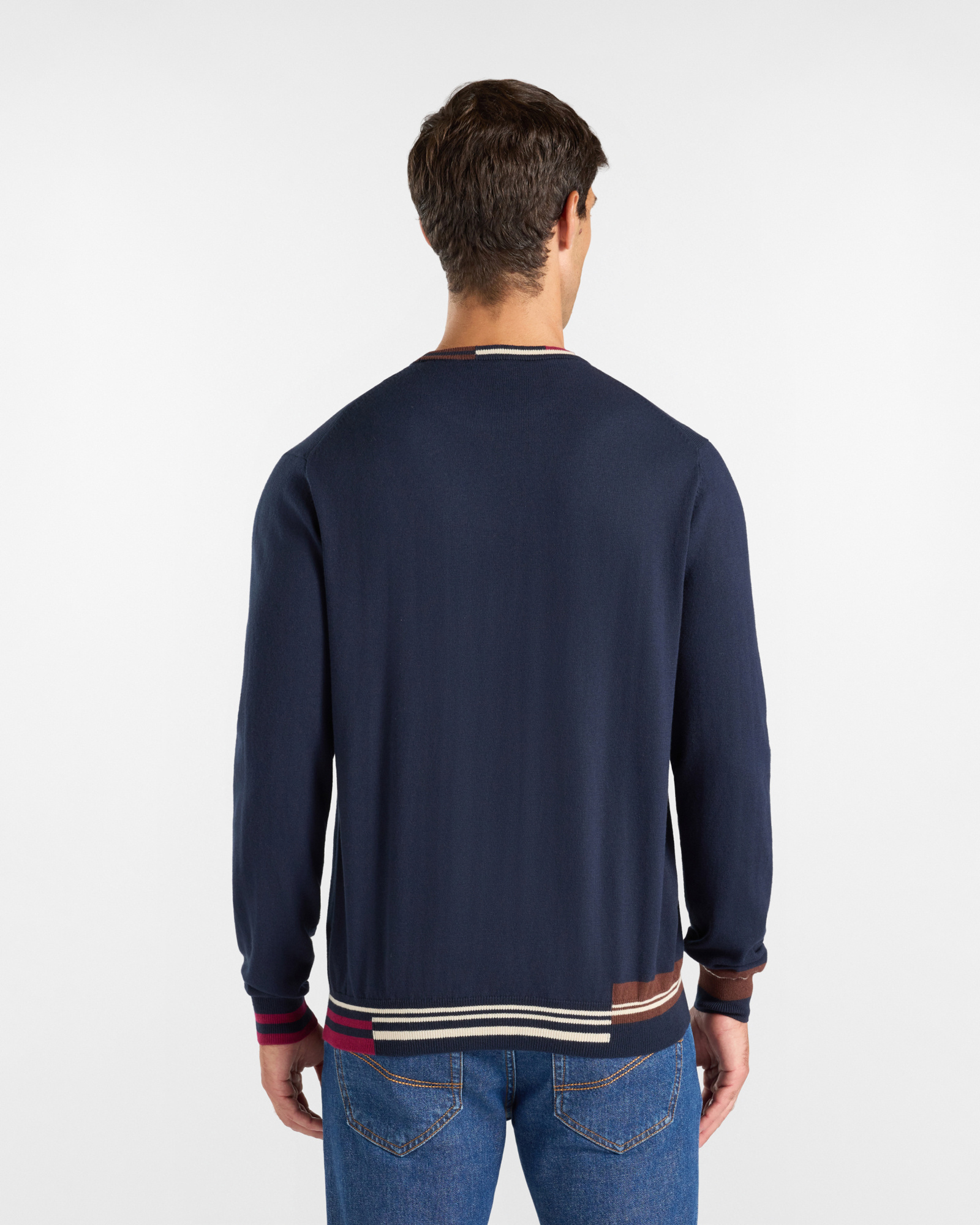 Maglia girocollo color block bicolore — Blu navy