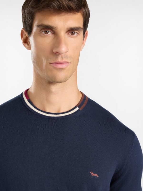 Maglia girocollo color block bicolore — Blu navy