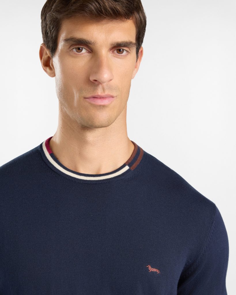 Maglia girocollo color block bicolore — Blu navy