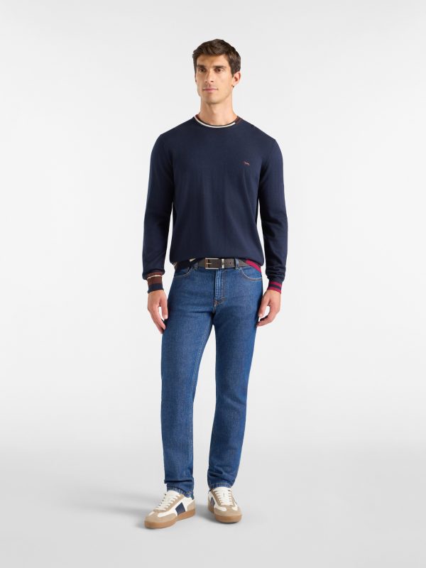 Maglia girocollo color block bicolore — Blu navy