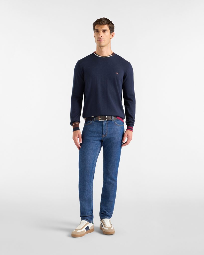 Maglia girocollo color block bicolore — Blu navy